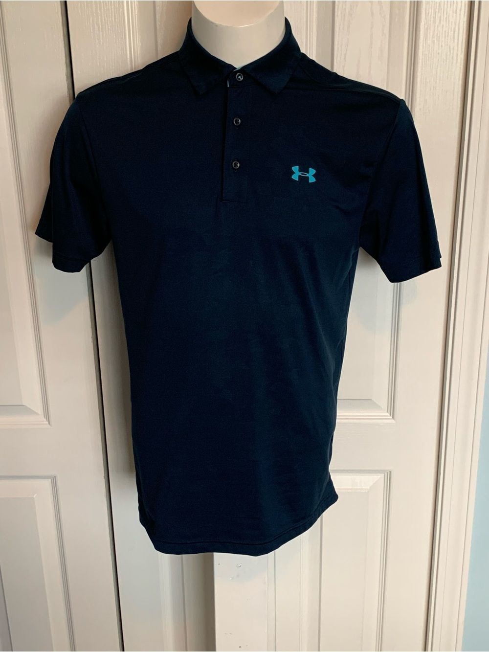 Under Armour Men’s Navy Camo Polo with Teal Logo - Picture 1 of 6